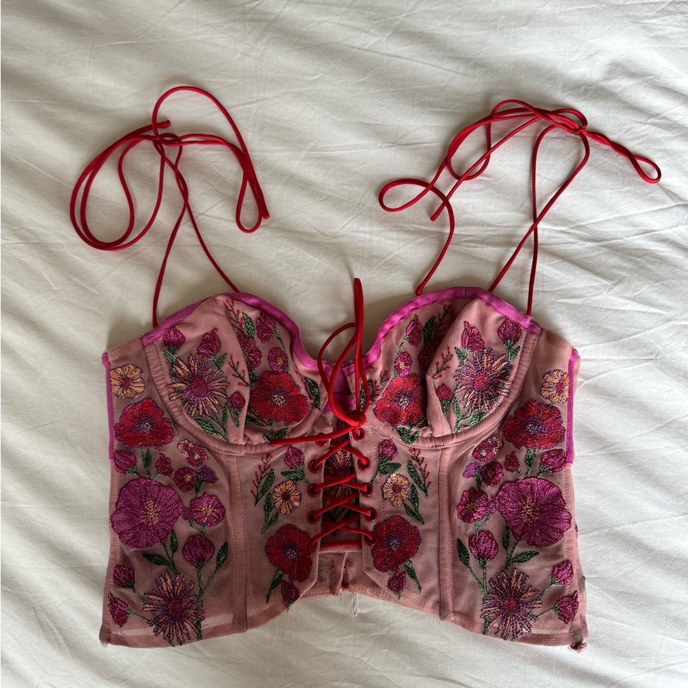 For Love and Lemons x Victoria’s Secret Red and Pink Floral Corset Top - Picture 2 of 3